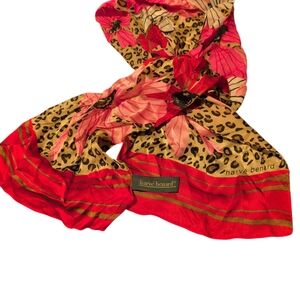 Harve Benard Pink and Tan Leopard Floral Scarf